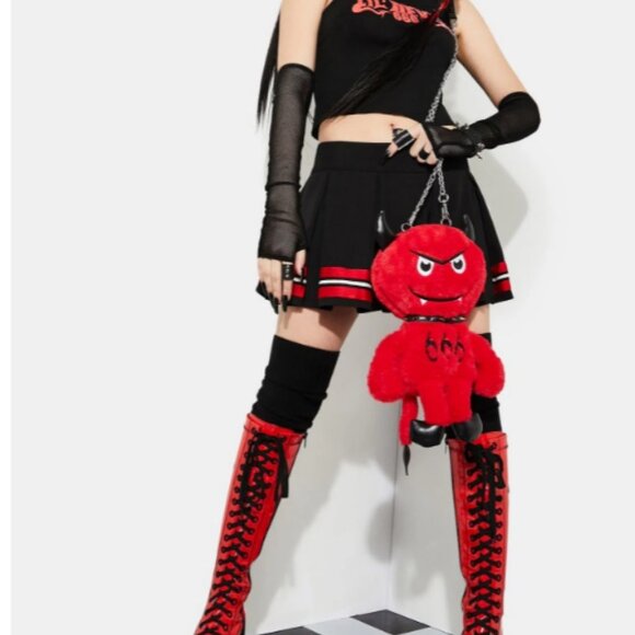 -MOOD- "BRAT BAG" LIMITED EDITION RED FUZZY DEMON PURSE WITH CHAIN STRAP - Picture 2 of 5